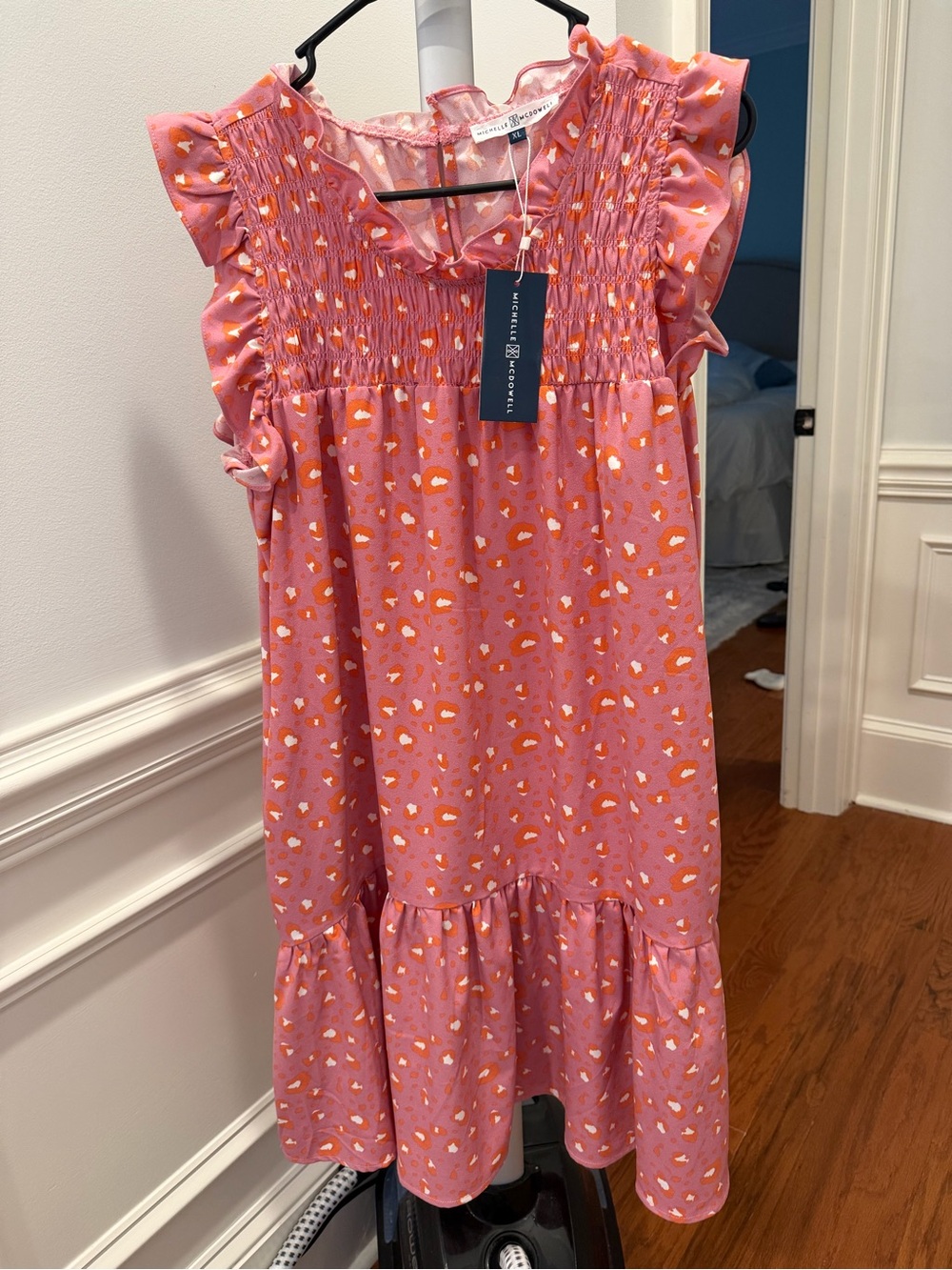 Michele Pink Dress with Orange and White Speckle Print